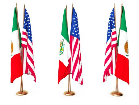 flags of Mexican and the United State isolated whiteの写真素材