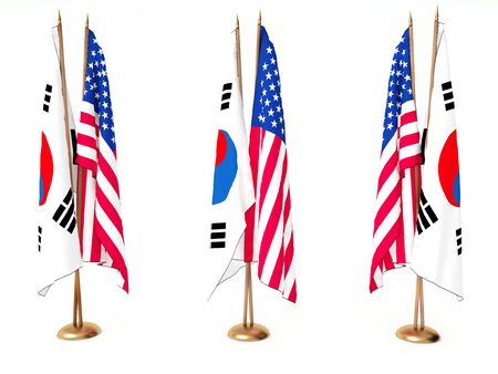 flags of South Korea and the United State isolated whiteの写真素材