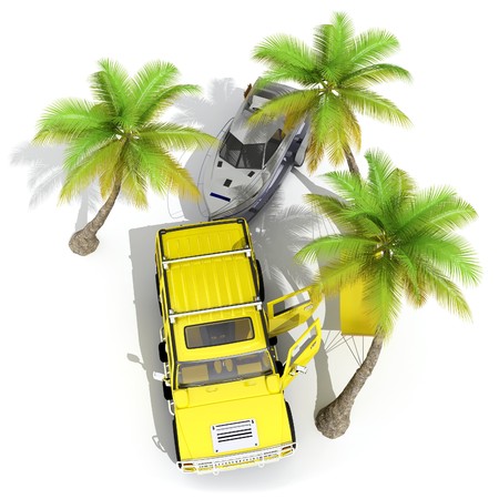 hammock car and yacht in tropical environmentの写真素材