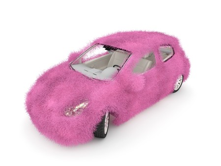3d girl auto decorated with pink glamour fur.の写真素材