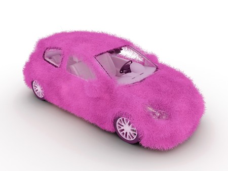 3d girl auto decorated with pink glamour fur.の写真素材