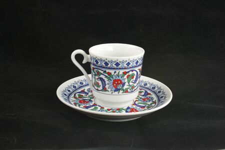 Cup of coffee on a BLACK backgroundの写真素材