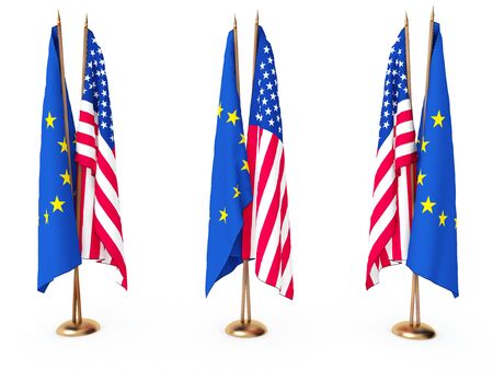 flags of EU and the United State isolated whiteの写真素材