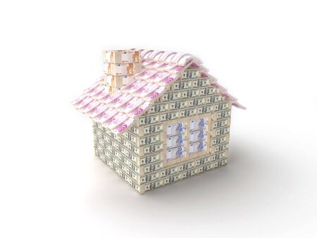 The house made of 100 dollar packs with tiles made of 500 Euro packsの写真素材