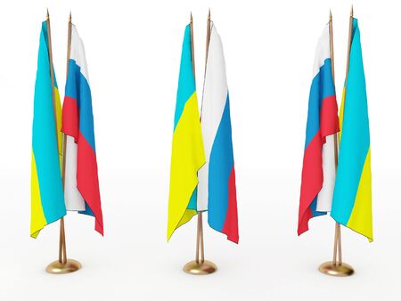 flags of Ukraine and the russia isolated whiteの写真素材