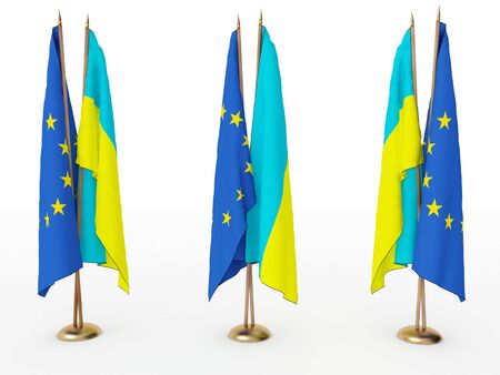 flags of Ukraine and the EU isolated whiteの写真素材