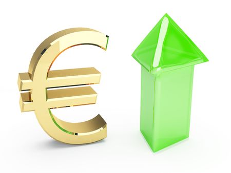 golden euro symbol and up arrowsの写真素材