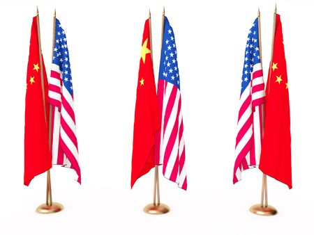 flags of China and the United State isolated whiteのeditorial素材