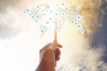 world map Connecting network Global business concept technology fine art background process styleの写真素材