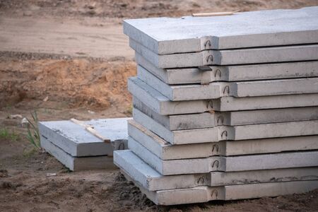 Grey concrete slabs preparing for buildingの写真素材
