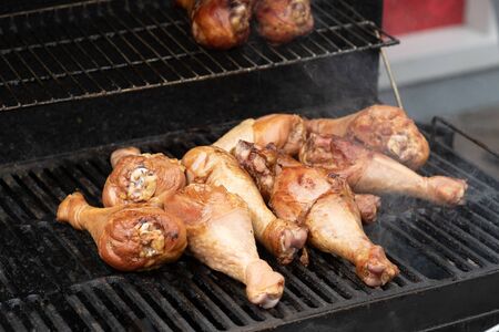 Barbecue Turkey Legs on the grillの写真素材