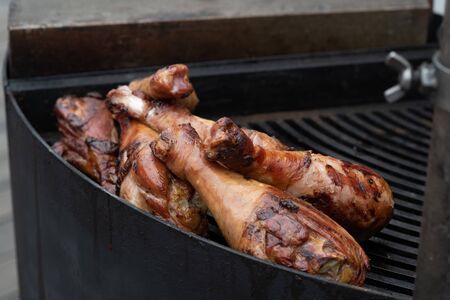 Barbecue Turkey Legs on the grillの写真素材