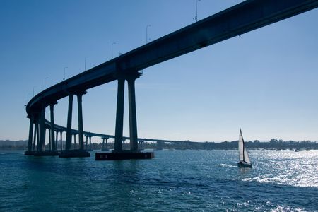 The San Diego-Coronado Bridge, locally referred to as the Coronado Bridge, is a "prestressed concrete/steel" girder bridge, crossing over San Diego Bay in the United States, linking San Diego, California with Coronado, California.の写真素材