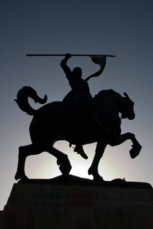 The statue found at Balboa Park in San Diego that represents the hero of Spain's war against the Moors, Rodrigo Diaz de Bivar, known as El Cid.の写真素材