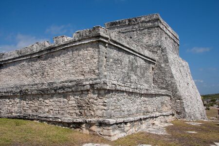 Tulum is one of the best-preserved coastal Maya sites and a popular site for tourists.の写真素材