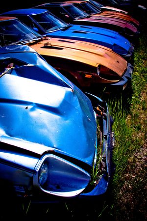 A row of cars with the colors exaggerated.の写真素材