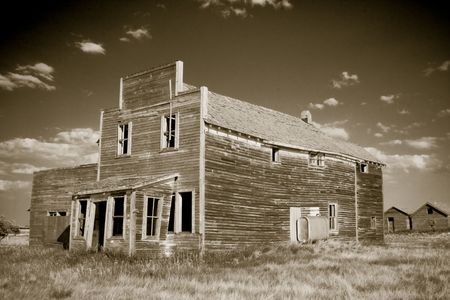 An old abandoned general store found in the ghost town of Bents the Canadian Prairies.の写真素材