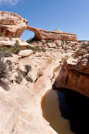Natural Bridges National Monument is a U.S. National Monument located in Utah.  Owachomo is the smallest and thinnest of the three natural bridges here and is commonly thought to be the oldest.の写真素材