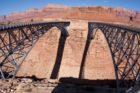 Navajo Bridge crosses the Colorado River's Marble Canyon near Lee's Ferry in the U.S. state of...