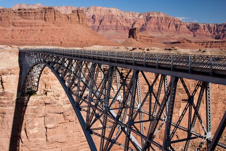 Navajo Bridge crosses the Colorado River's Marble Canyon near Lee's Ferry in the U.S. state of Arizona.の写真素材