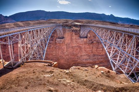 Navajo Bridge crosses the Colorado River's Marble Canyon near Lee's Ferry in the U.S. state of Arizona.の写真素材