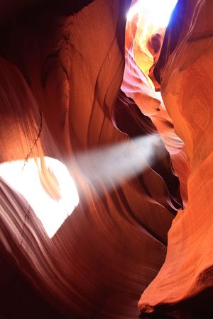 Sunbeam of light in Antelope Canyon which is the most photographed slot canyon in the American Southwest. It is located on Navajo land near Page, Arizona.の写真素材