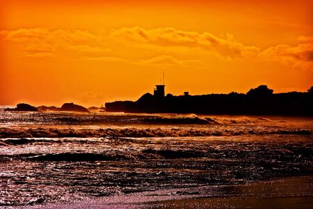 Sunset on the Pacific Ocean on the Malibu Coast of Californiaの写真素材