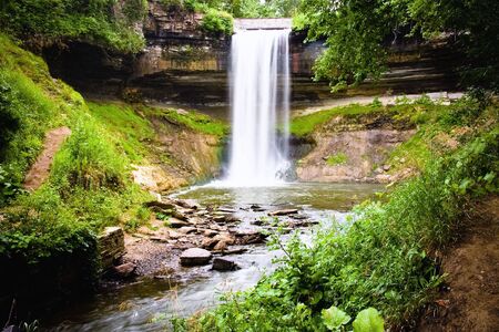 Minnehaha Falls is located in south-east Minneapolis and is only minutes from either downtown Minneapolis or Saint Paulの写真素材