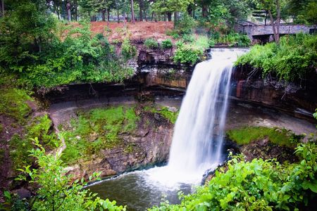 Minnehaha Falls is located in south-east Minneapolis and is only minutes from either downtown Minneapolis or Saint Paulの写真素材