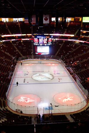 PHOENIX - APRIL 4: NHL hockey game featuring the Phoenix Coyotes and Edmonton Oilers of the National Hockey League. April 4, 2010 in Phoenix, Arizona.のeditorial素材