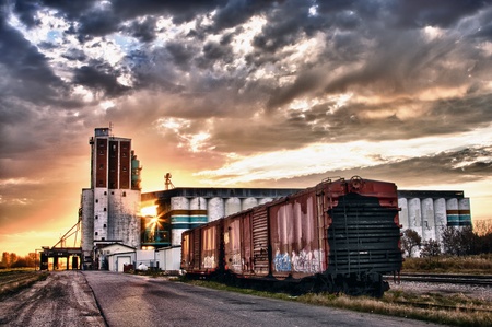Grain terminal at sunrise in Saskatoon, Canadaの写真素材