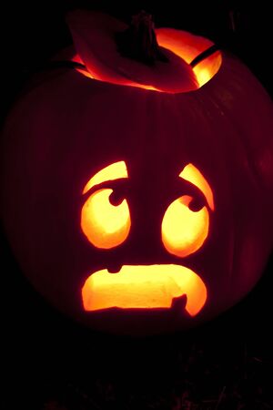 Carved pumpkin faceの写真素材