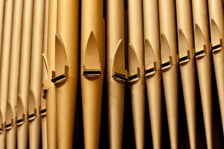 Organ pipes at the Third Avenue United Church in the city of Saskatoon, Canadaの写真素材
