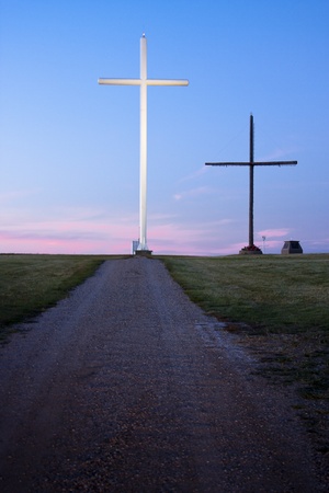 The Millennium Cross towers over the landscape.  This 100 foot high steel cross is open for prayer for the victims of abortion.の写真素材