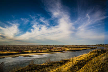 The dry yellow landscape on the prairies in autumn