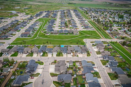 Aerial view of Warman in Central Saskatchewan, Canadaの写真素材