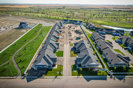 Aerial view of Warman in Central Saskatchewan, Canadaの写真素材