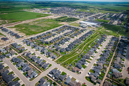 Aerial view of Warman in Central Saskatchewan, Canadaの写真素材