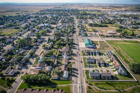 Aerial view of Warman in Central Saskatchewan, Canadaの写真素材