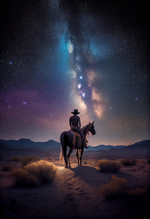 Cowboys Nocturnal Odyssey Under Starlit Skiesの素材