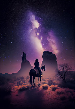 Cowboys Nocturnal Odyssey Under Starlit Skiesの素材