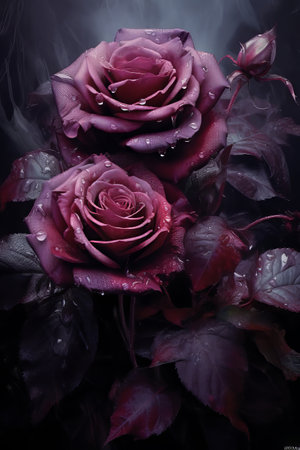 Enigmatic Red and Violet Rosesの写真素材