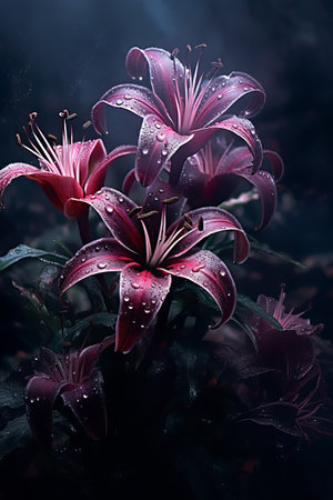 Mystical Red and Violet Liliesの写真素材