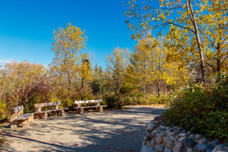 Meewasin Trail in the city of Saskatoon, Canadaの写真素材