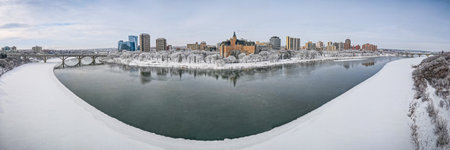 Urban Heartbeat: Downtown Saskatoon, Saskatchewan Skylineの写真素材