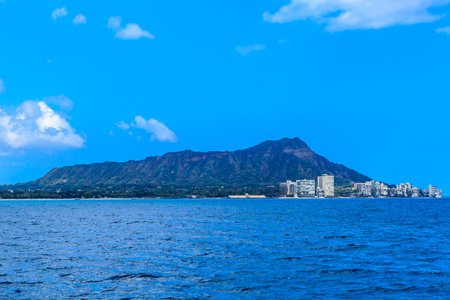 The skyline of the Diamond Head Volcano at Honolulu, Hawaii on the Pacific Ocean