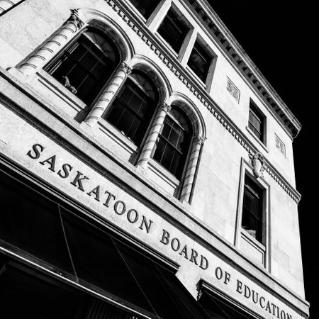 A building with the words Saskatchewan Board of Education on it. The building is very tall and has a lot of windowsの写真素材
