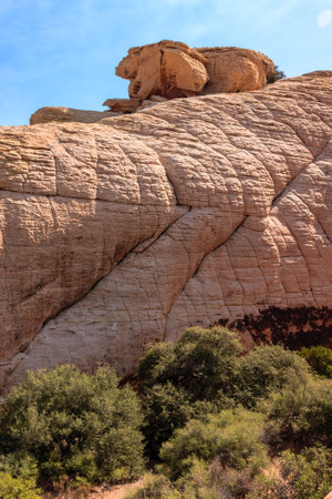 Red Rock Canyon National Conservation Area in Nevada is located about west of Las Vegas and showcases large red sandstone peaks and walls.の写真素材