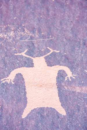 Newspaper Rock State Historic Monument features a flat rock with one of the largest known collections of petroglyphs.の写真素材