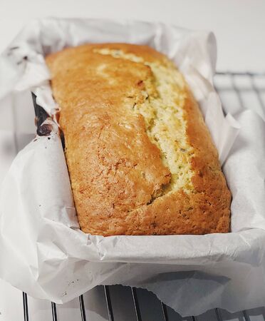 Zucchini Lemon Bread Loaf Coming Out Of The Oven